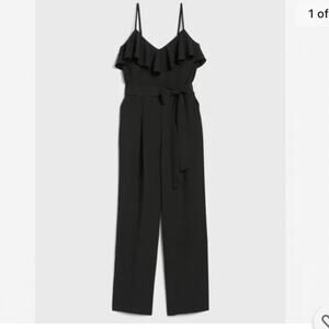 Banana Republic Size 14 Black Ruffled Spaghetti Strap Jumpsuit Wide Legs